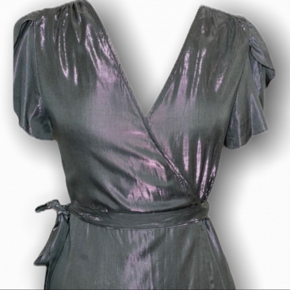 Anthropologie size s silver iridescent wrap party dress graham + spencer - Picture 6 of 9